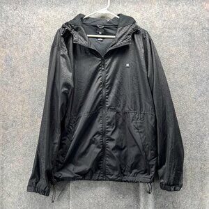 DC Jacket Men Large Adult Black Full Zip Polyester Hoodie Logo Windbreaker Vtg